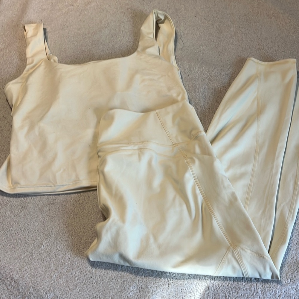 Light yellow fabletics legging and top set